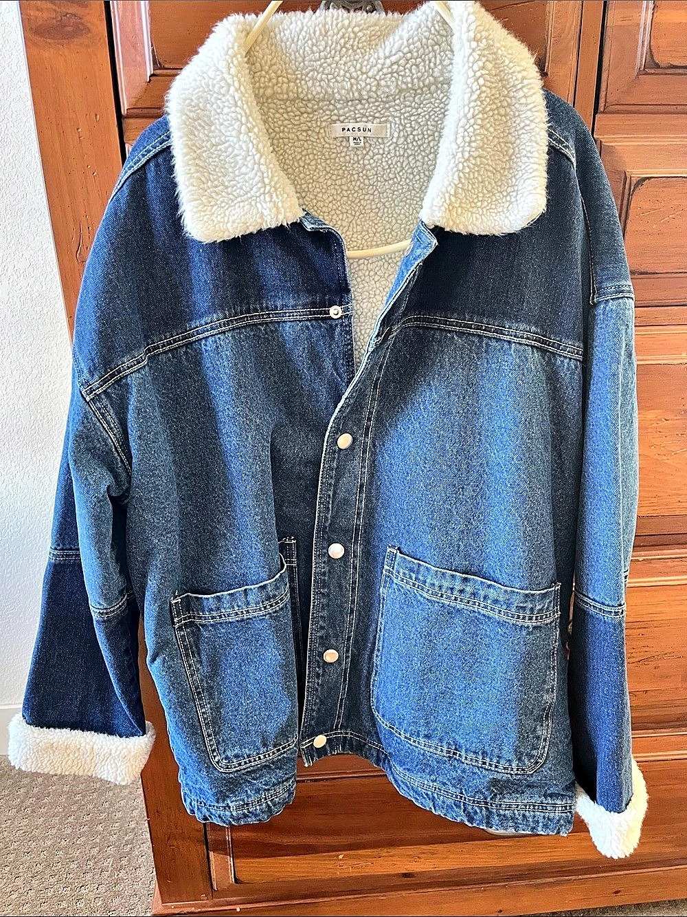 Pacsun Sherpa-Lined Denim Jacket Blue & Cream Size M/L NWOT